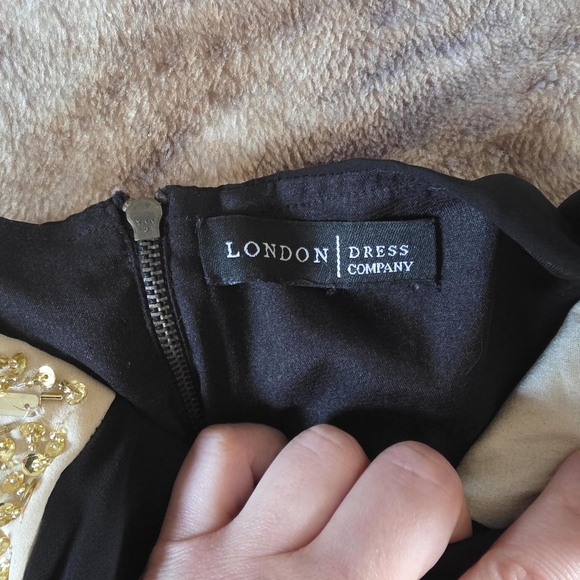 Black Dress with Gold Accent Sleeves - Picture 4 of 5